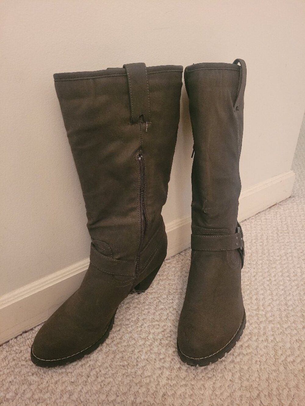 Grey faux leather boots, size 11